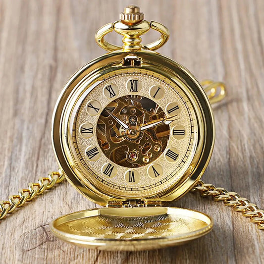 2020 New Arrival Smooth Design Double Full Hunter Skeleton Mechanical Pocket Watch for Men Steampunk Silver Hand Winding Watches