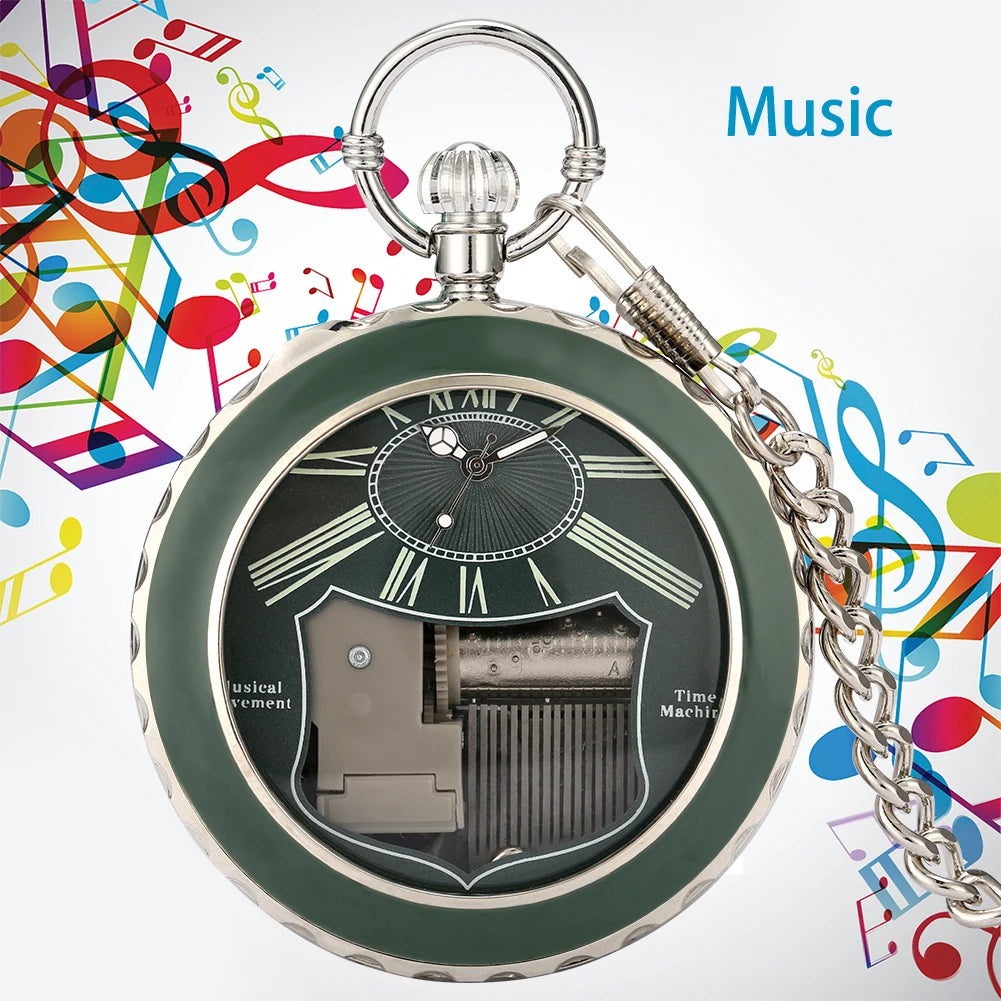 Transparent Glass Musical Pocket Watch Swan Lake Melody Music Watch Antique Pendant Pocket Timepiece Vintage Quartz Watches Gift