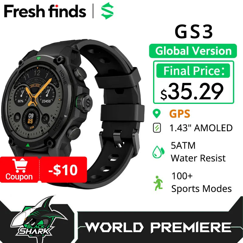 [World Premiere]Blackshark GS3 Smart Watch Global Version 1.43"AMOLED Display GPS Satellite Positioning 21 Day Battery Life 5ATM