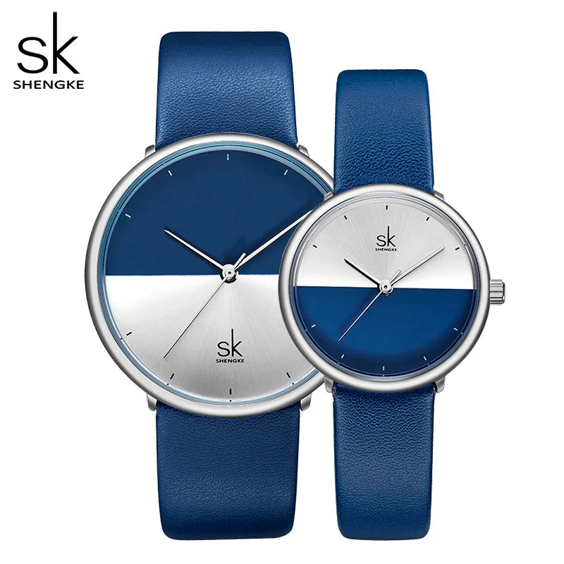 ShengKe Fashion Lovers Watches Men Women Casual Leather Strap Quartz Watch Women's Dress Couple Watch Clock Relogios Femininos