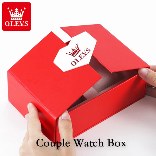 OLEVS Couple Watches Trend Fashion Original Wristwatch Exquisite Lovers Box His and Her Watch Waterproof Luminous Moon Phase