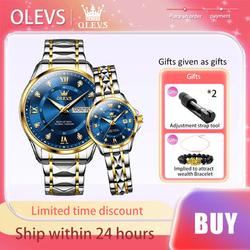 OLEVS Luxury Brand Couple Watch With Date Waterproof Luminous Quartz Watch Romantic Lover Original Men's and women's Watches