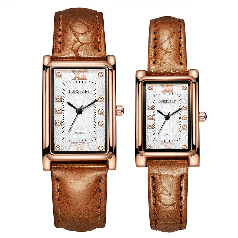 2024 New Couple Watches Luxury Lover's Casual Quartz Watch Women Leather Rectangle Watches For Gift Relogio Feminino Male Clock