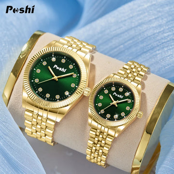 POSHI Fashion Couple Watch Luxury Luxury Stainless Steel Lover Watches Waterproof Quartz Watch for Men and Woman Lover's Gift