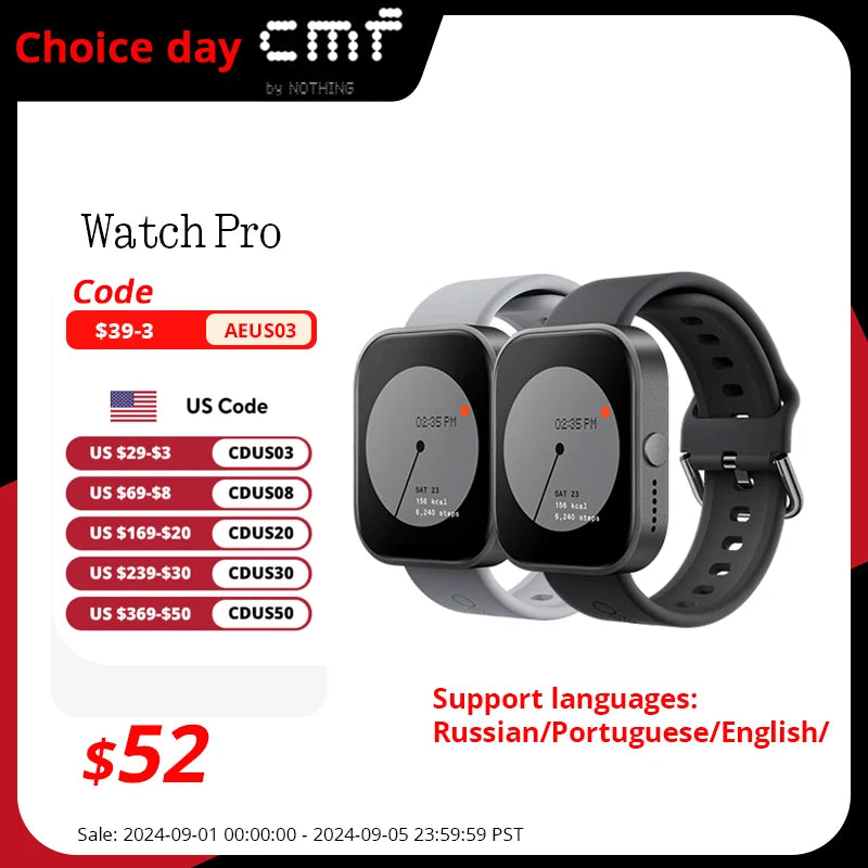 Global Version CMF by Nothing Watch Pro 1.96" AMOLED Bluetooth 5.3 BT Calls with AI Noise Reduction GPS Smartwatch CMF watch Pro