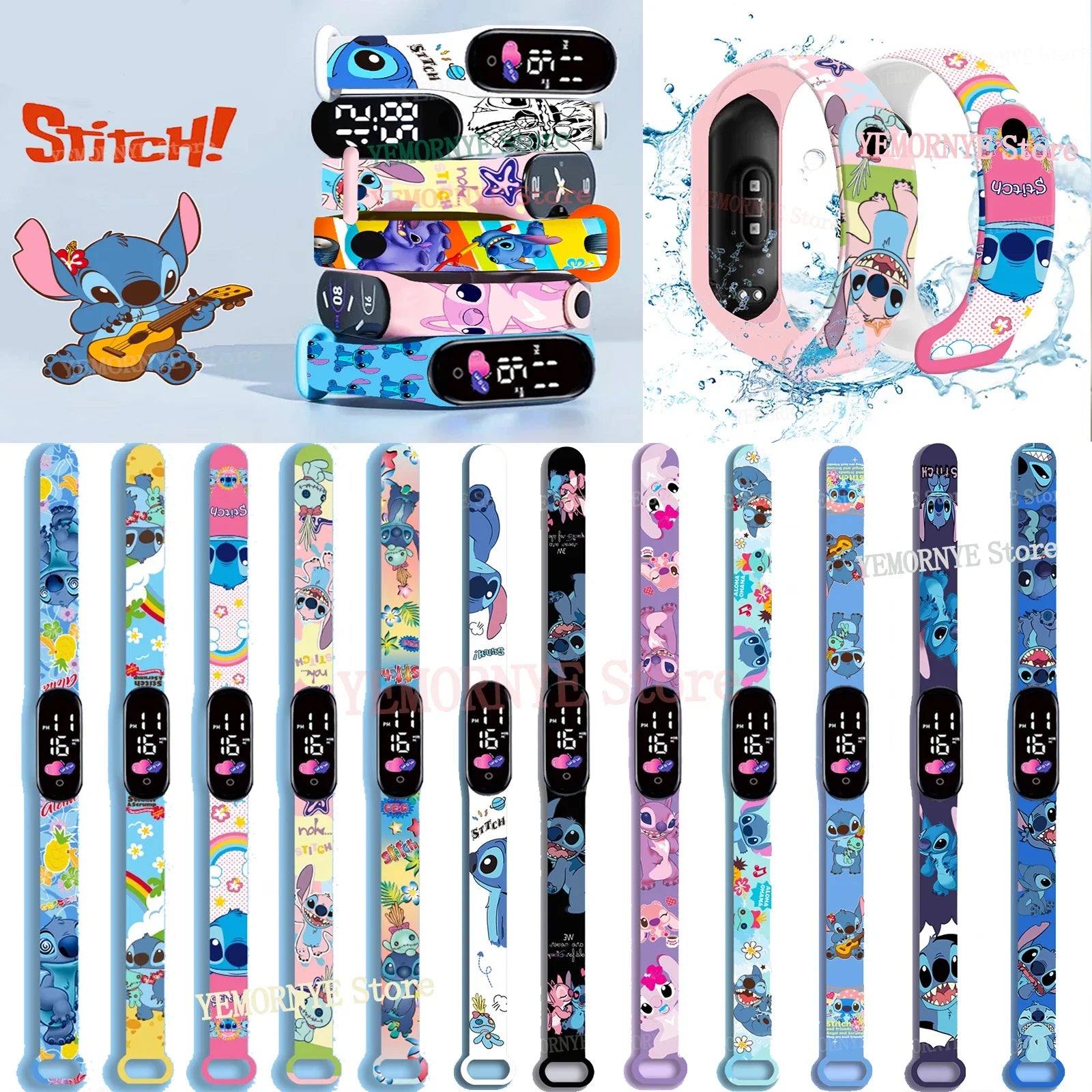 Disney Stitch Digital Kids' Watches Anime Figures LED Luminous Watch Touch Waterproof Electronic Sports Watch Kids Birthday Gift