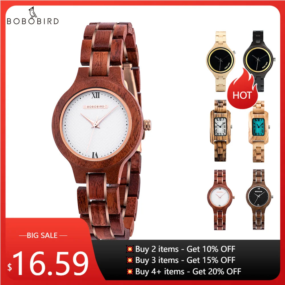 BOBO BIRD Wood Watches for Women Nature Lightweight Engraved Wooden Watch Simple Lady Quartz Wristwatch Special Gift for Her