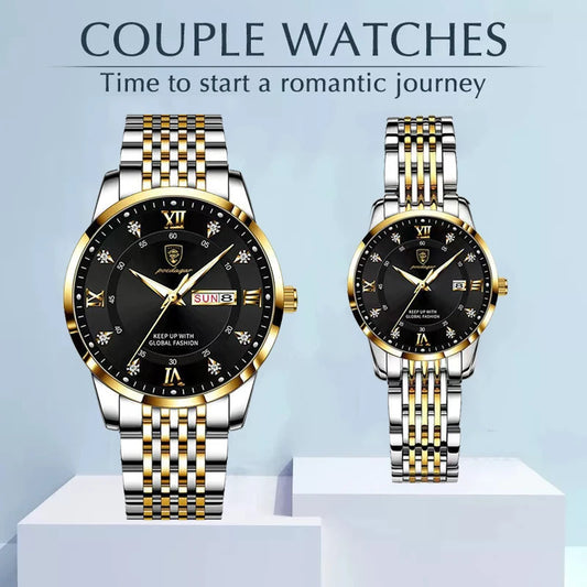 Poedagar Watch Sets for Her and Him Top Brand Luxury Waterproof Stainless Steel Women Men Couple Items for Lovers Reloj Hombre