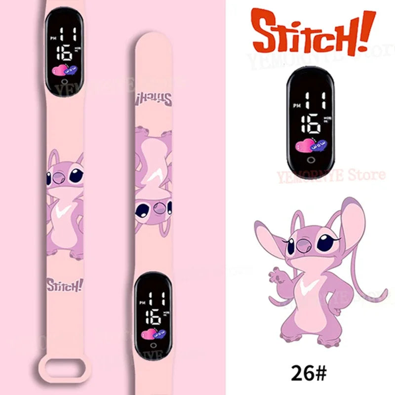 Disney Stitch Digital Kids' Watches Anime Figures LED Luminous Watch Touch Waterproof Electronic Sports Watch Kids Birthday Gift