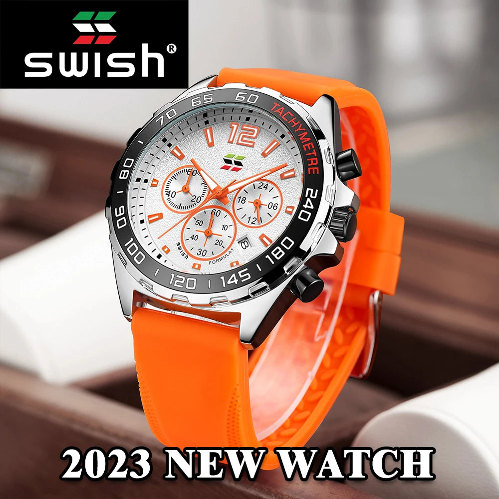 SWISH Sports Men's Quartz Watch Three Eyes Six Needles Silicone Strap 24 Hours Chronograph Multifunction Relogio Masculinob Gift