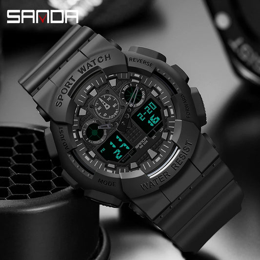 SANDA Multifunctional Sports Watch Waterproof Luminous Dual Movement Quartz Electronic Watch Fashion Couple Watch for Men Women